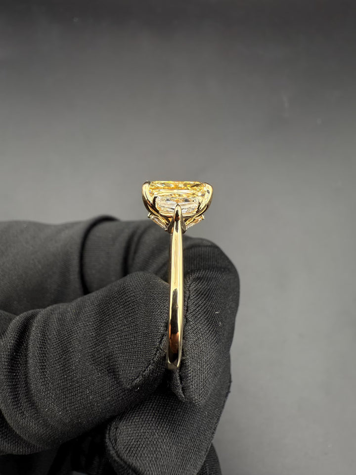 Sustainable Yellow Diamond Engagement RingRadiant Cut Diamond 3 Stone Setting14k Gold Yellow Radiant Diamond Ring