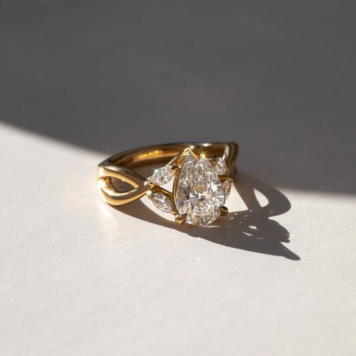 1.20-3.50 CT Pear  Lab Grown Diamond Cross Over Style Engagement Ring