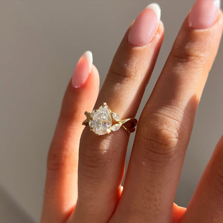 1.20-3.50 CT Pear  Lab Grown Diamond Cross Over Style Engagement Ring