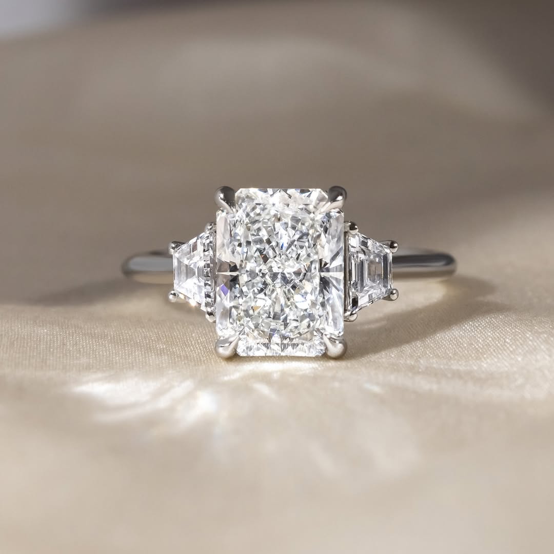 1.0-3.0 CT Radiant  Lab Grown Diamond Three Stone Style Engagement Ring