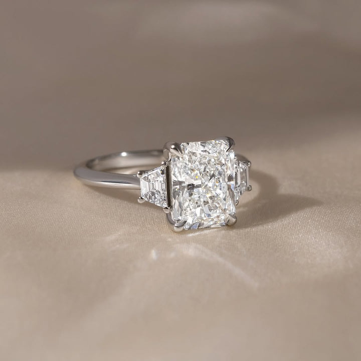 1.0-3.0 CT Radiant  Lab Grown Diamond Three Stone Style Engagement Ring