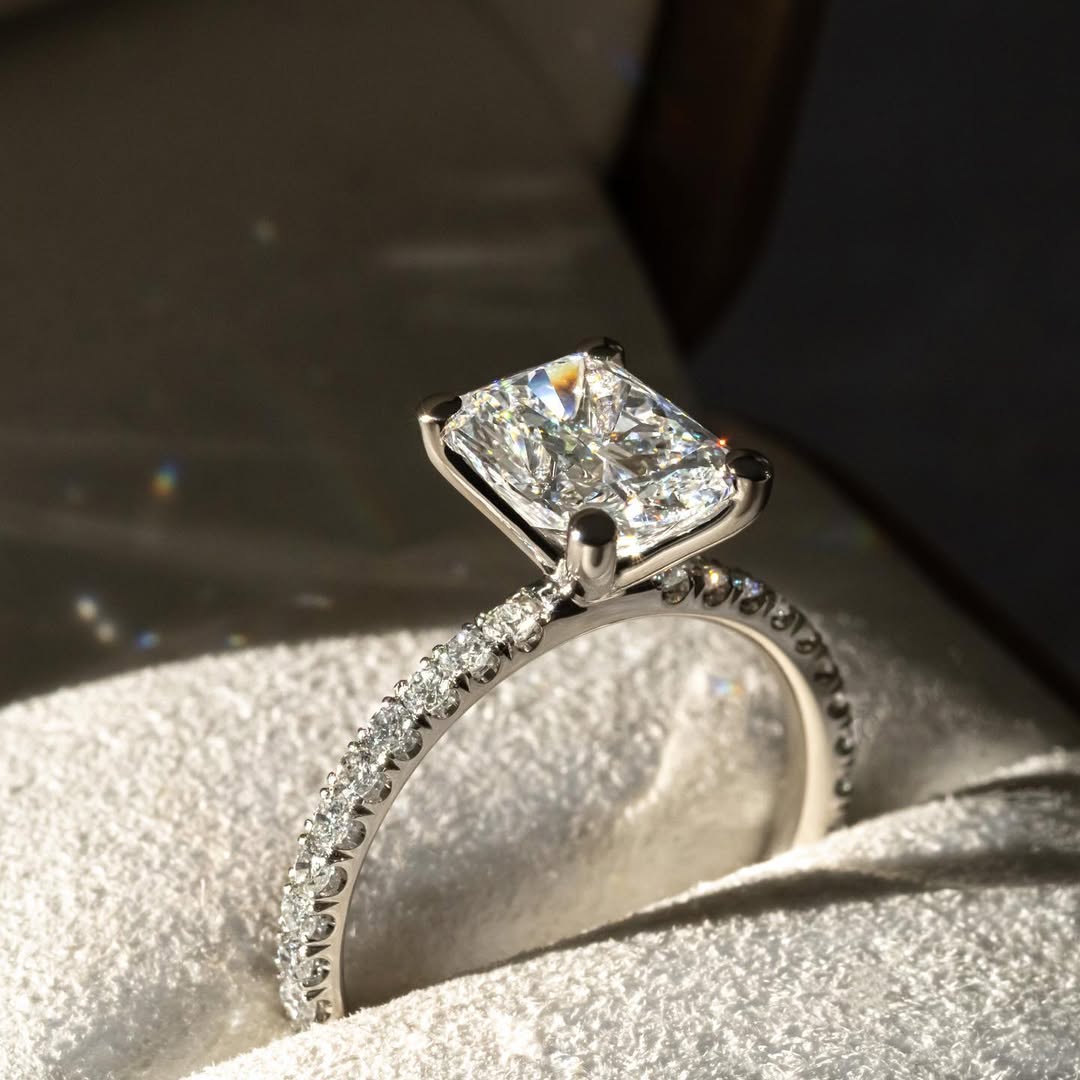 2.80CT Cushion  Lab Grown Diamond Pave Style Engagement Ring