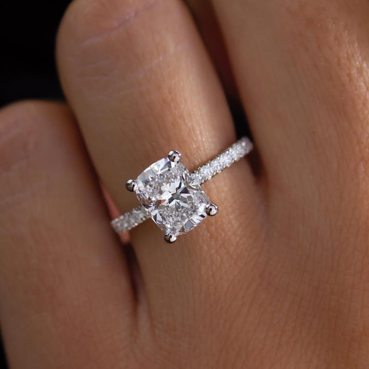 2.80CT Cushion  Lab Grown Diamond Pave Style Engagement Ring