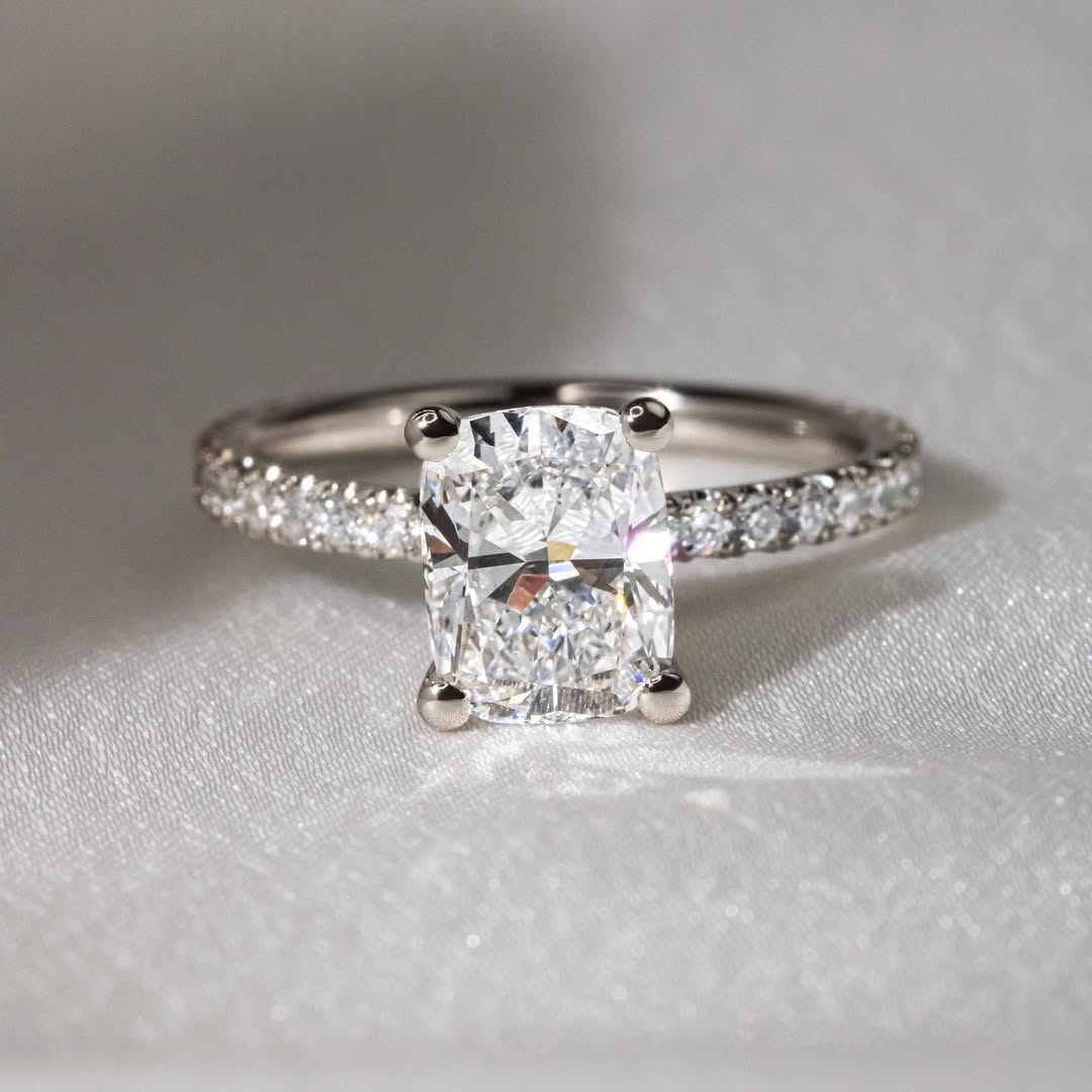 2.80CT Cushion  Lab Grown Diamond Pave Style Engagement Ring