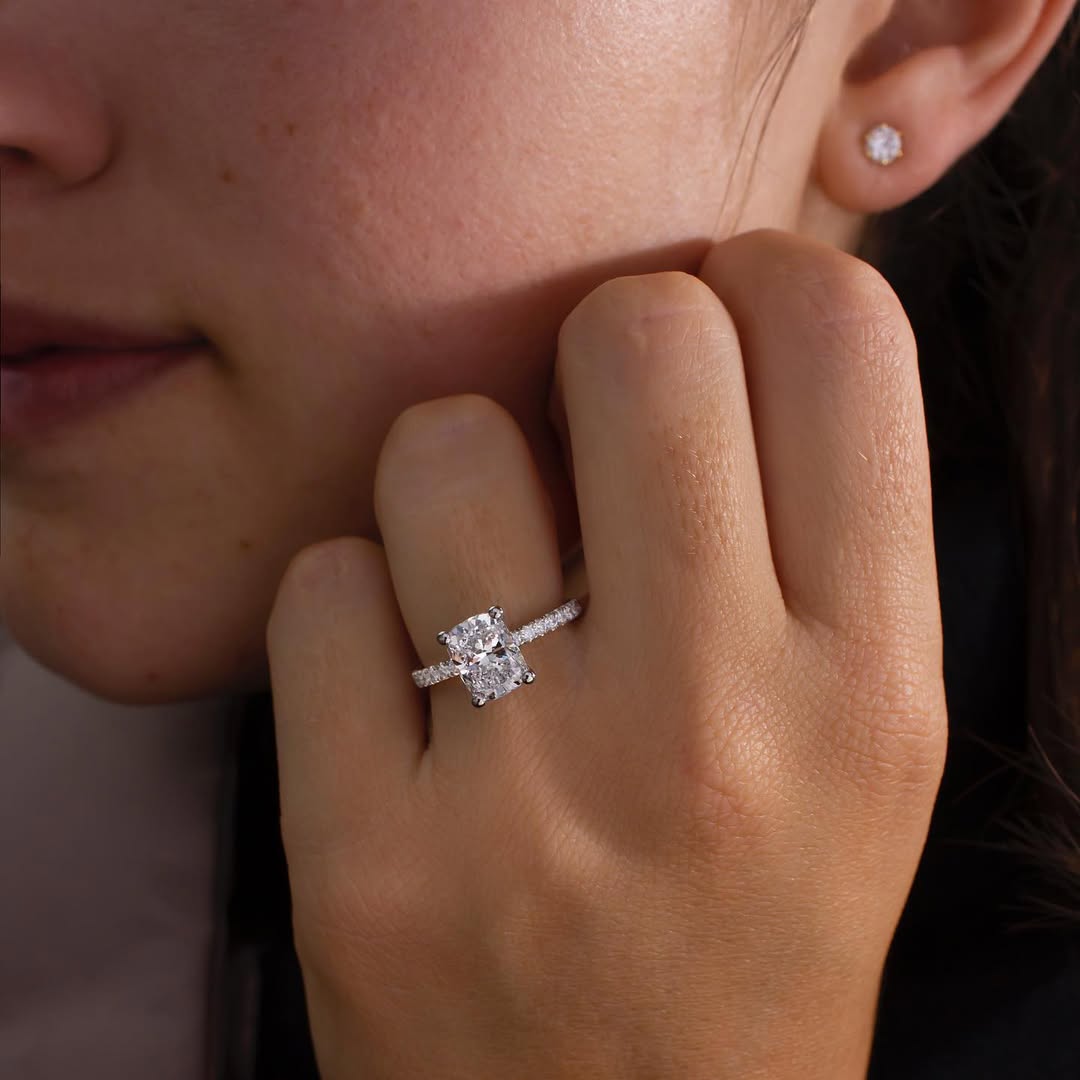 2.80CT Cushion  Lab Grown Diamond Pave Style Engagement Ring