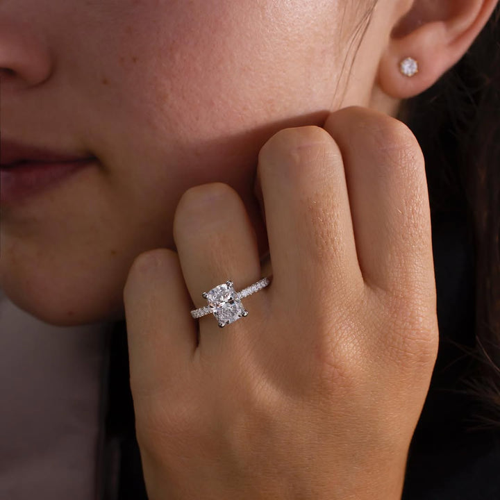 2.80CT Cushion  Lab Grown Diamond Pave Style Engagement Ring