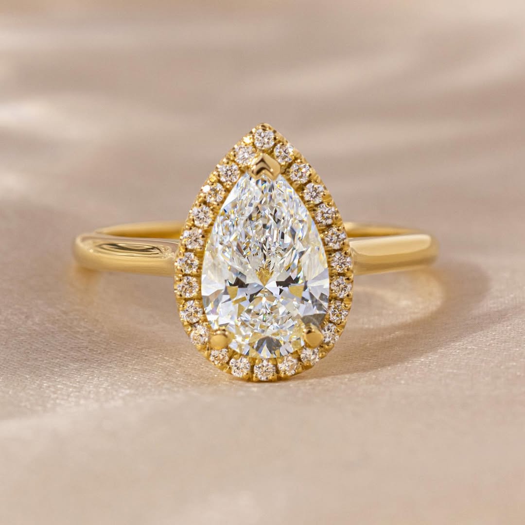 3.5CT Pear  Lab Grown Diamond Halo Style Engagement Ring