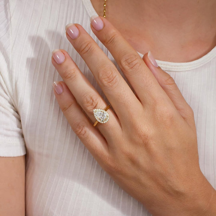 3.5CT Pear  Lab Grown Diamond Halo Style Engagement Ring