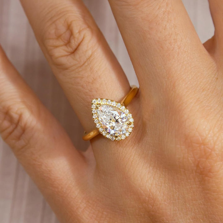 3.5CT Pear  Lab Grown Diamond Halo Style Engagement Ring