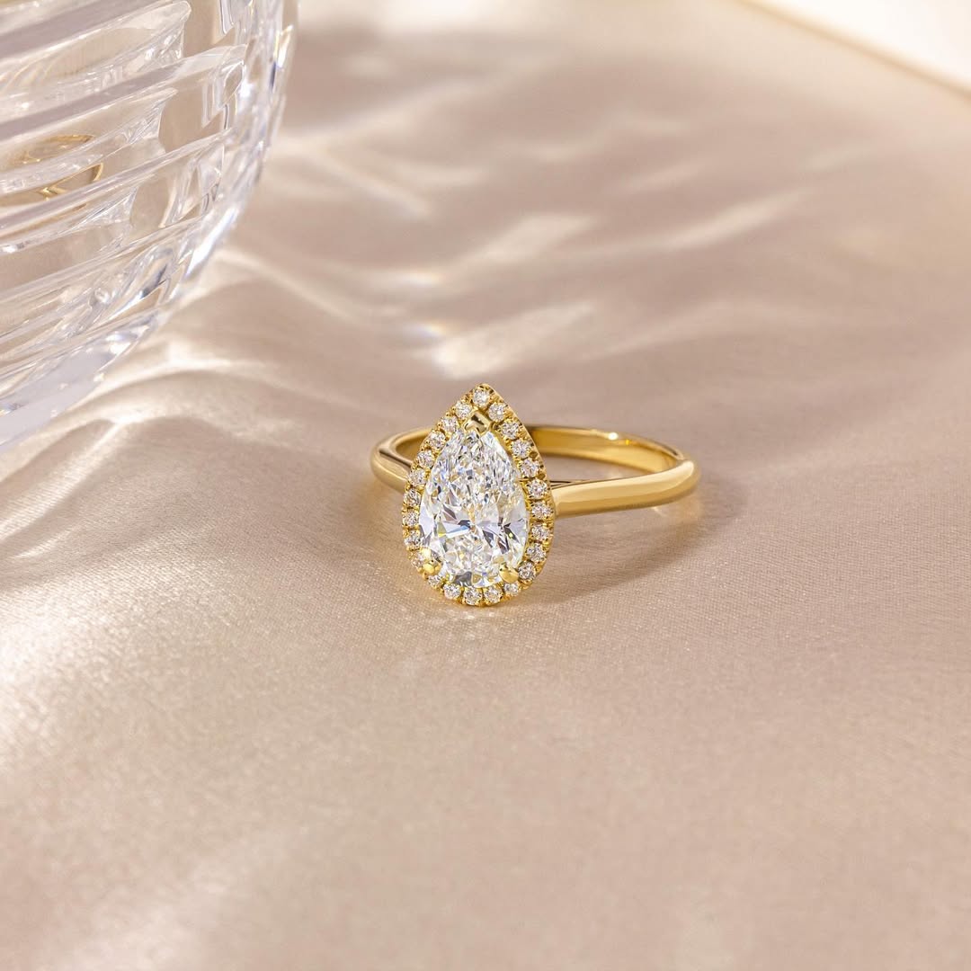 3.5CT Pear  Lab Grown Diamond Halo Style Engagement Ring
