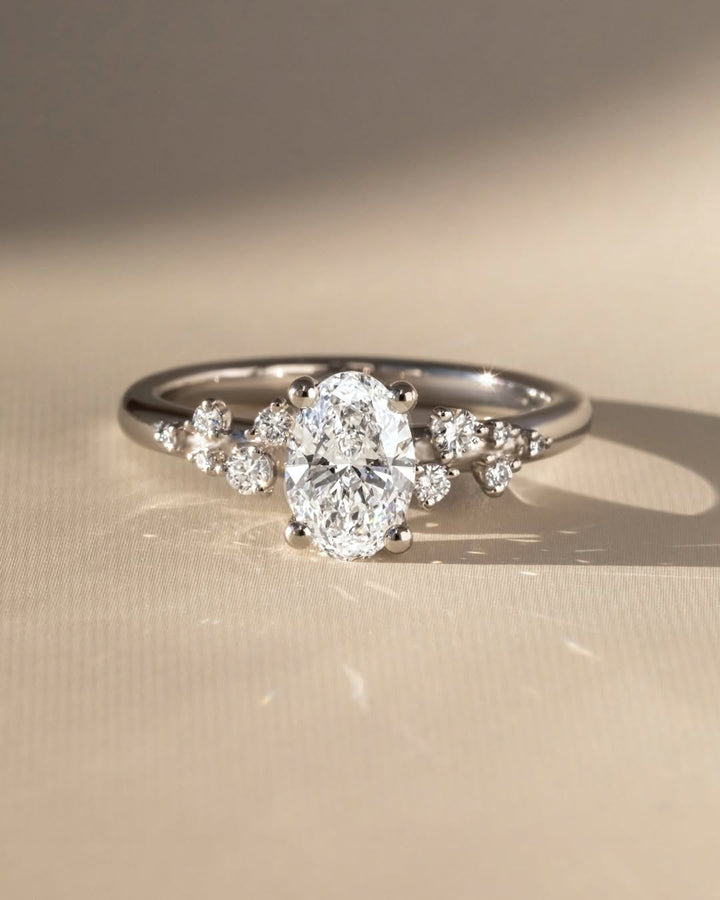 1.0 -3.0 CT Oval  Lab Grown Diamond Cluster Style Engagement Ring