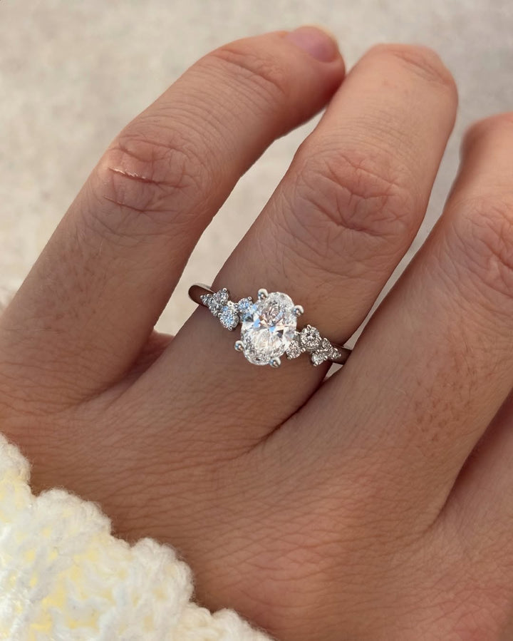1.0 -3.0 CT Oval  Lab Grown Diamond Cluster Style Engagement Ring