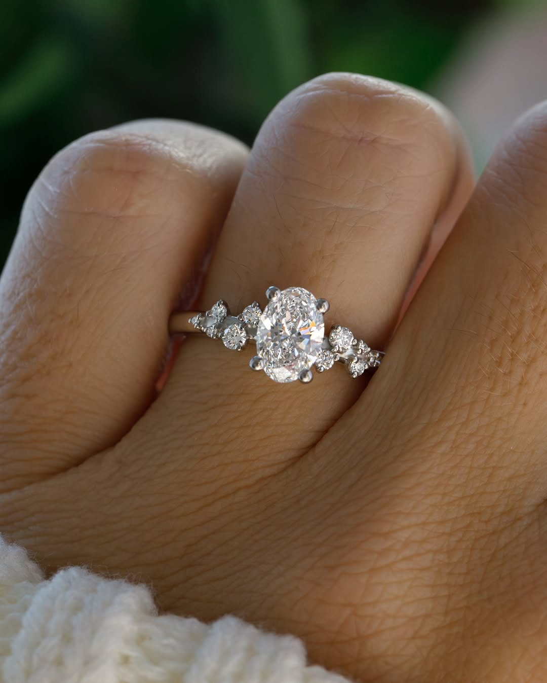1.0 -3.0 CT Oval  Lab Grown Diamond Cluster Style Engagement Ring