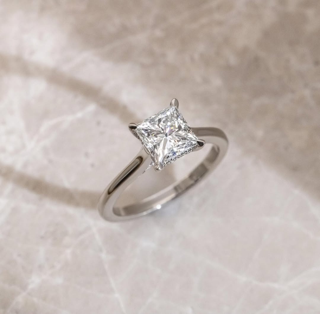 1.50CT Princess  Lab Grown Diamond Hidden Halo Style Engagement Ring