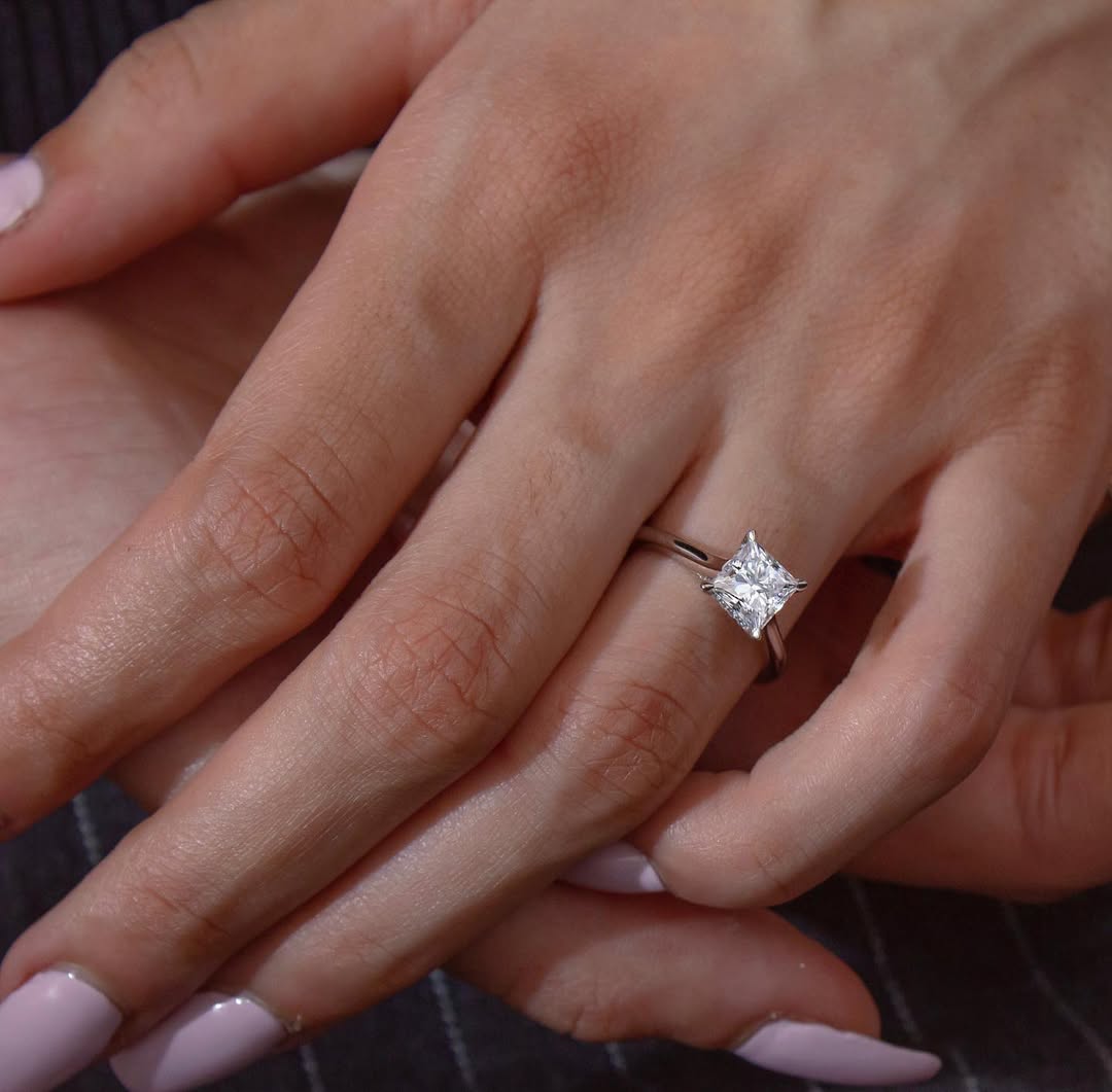 1.50CT Princess  Lab Grown Diamond Hidden Halo Style Engagement Ring