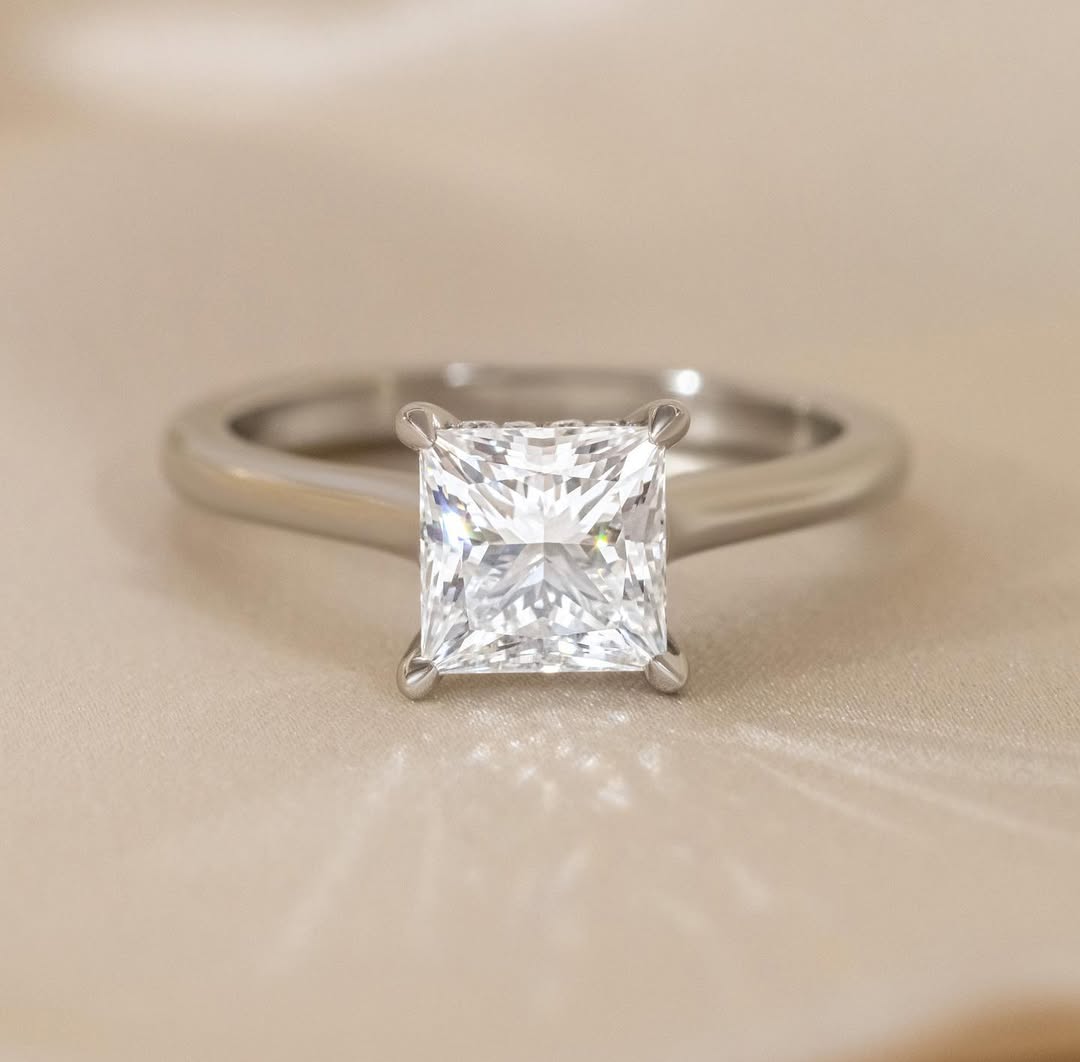 1.50CT Princess  Lab Grown Diamond Hidden Halo Style Engagement Ring