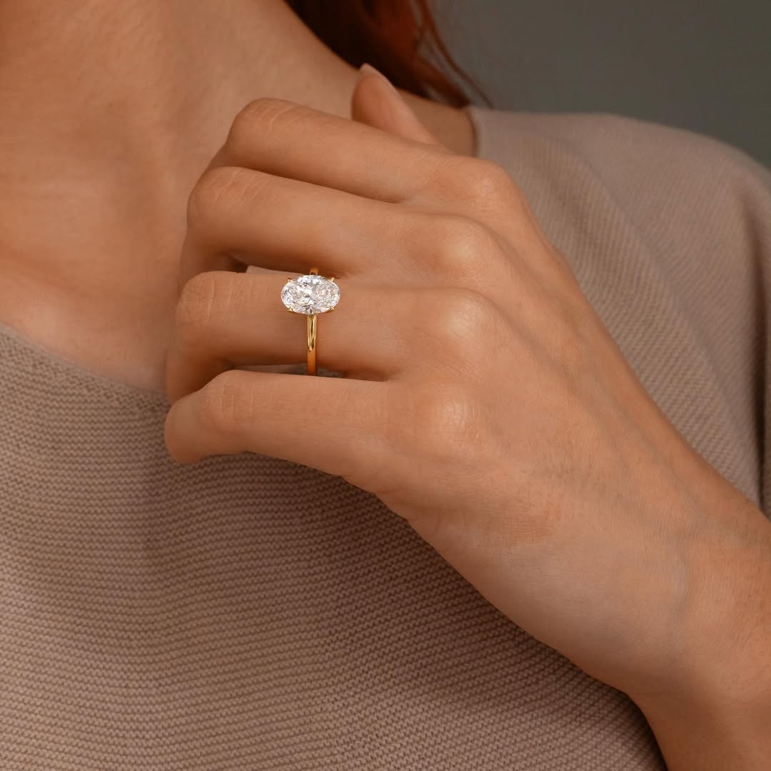 2.0CT Oval  Lab Grown Diamond Hidden Halo Style Engagement Ring