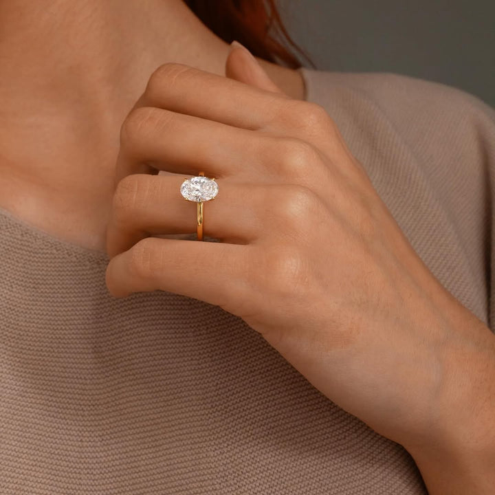 2.0CT Oval  Lab Grown Diamond Hidden Halo Style Engagement Ring