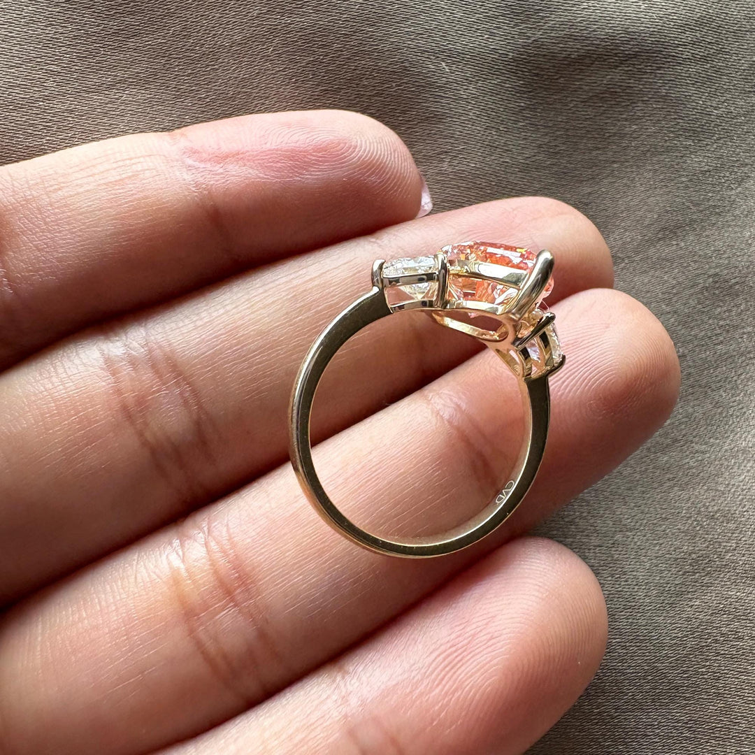 Marquise Diamond with Heart Side Stones4.0CT Pink Engagement RingPink Lab Grown Diamond RingHeart Side Stone Engagement Ring4.0 Carat Marquise Lab DiamondPink Marquise Three Stone RingLab Created Pink Marquise Diamond