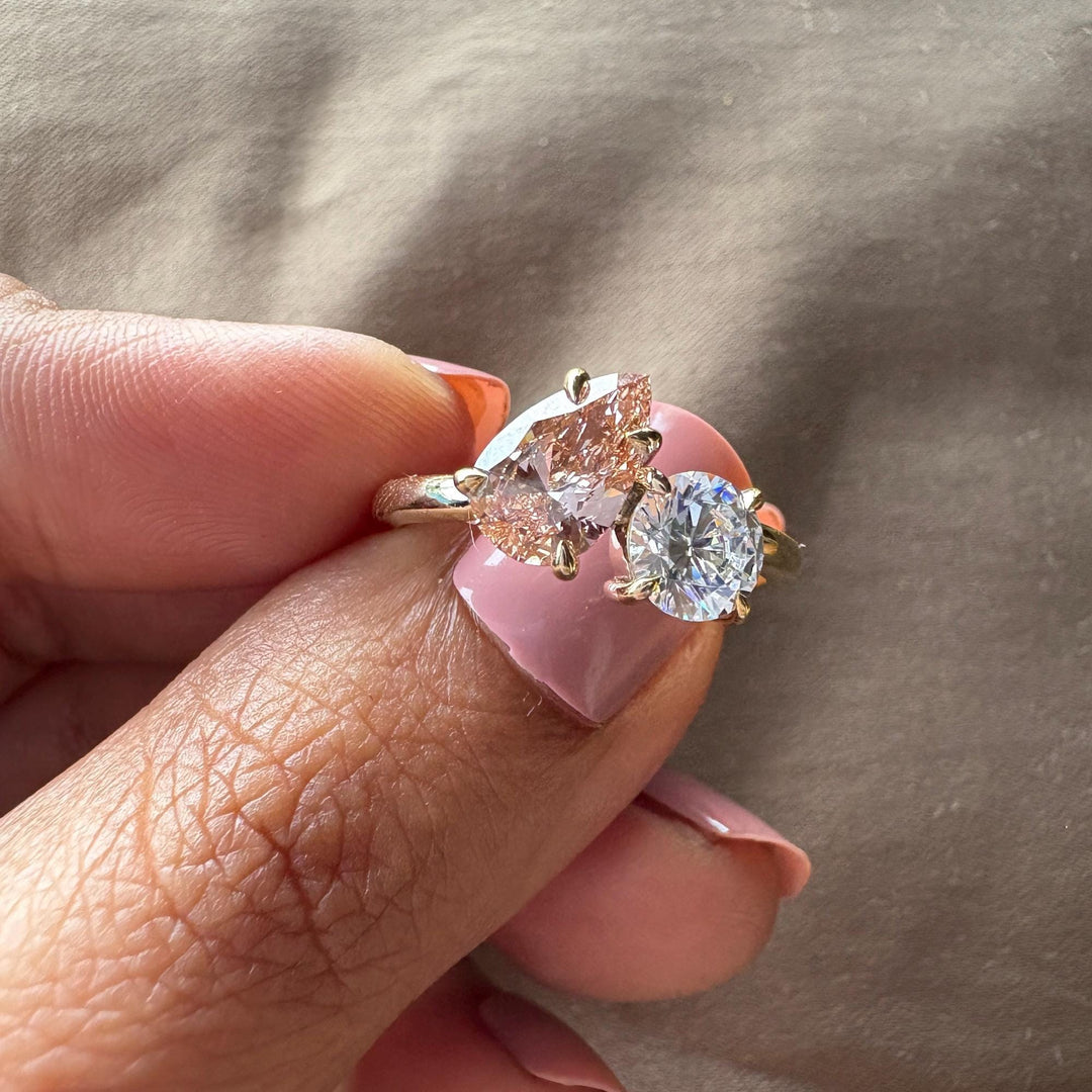 Pink Pear and Round Toi et Moi RingToi et Moi Lab Grown Diamond RingPink and White Diamond You and Me Ring