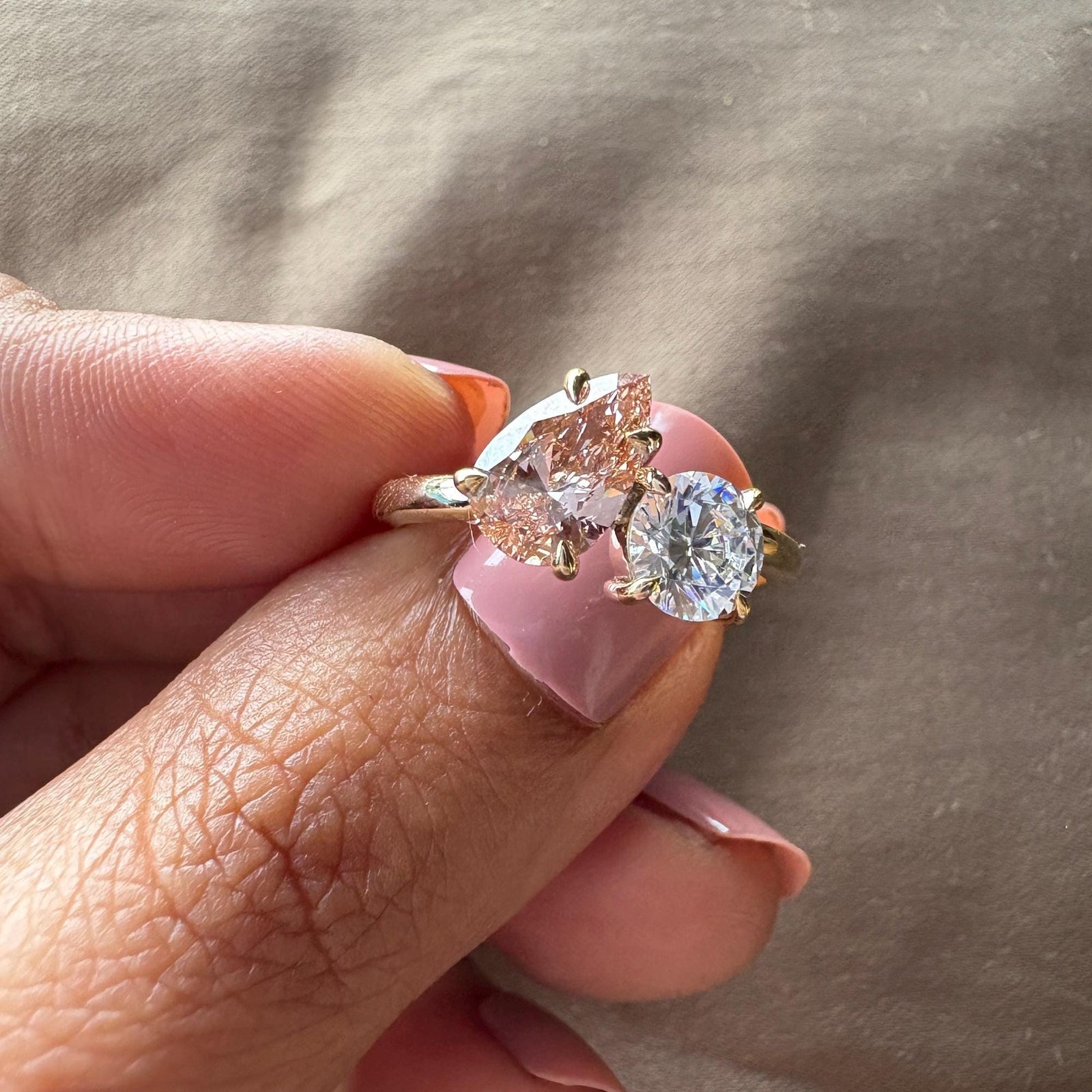 Pink Pear and Round Toi et Moi RingToi et Moi Lab Grown Diamond RingPink and White Diamond You and Me Ring