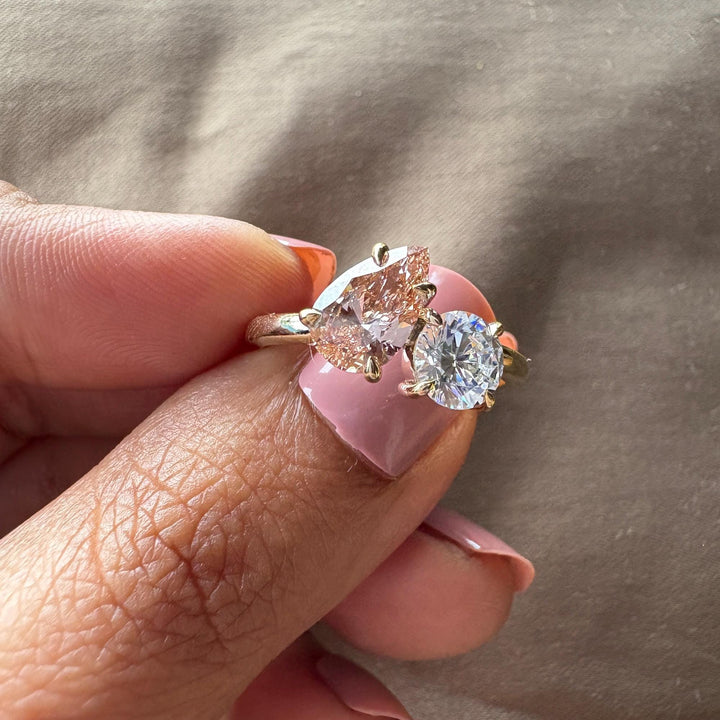 Pink Pear and Round Toi et Moi RingToi et Moi Lab Grown Diamond RingPink and White Diamond You and Me Ring