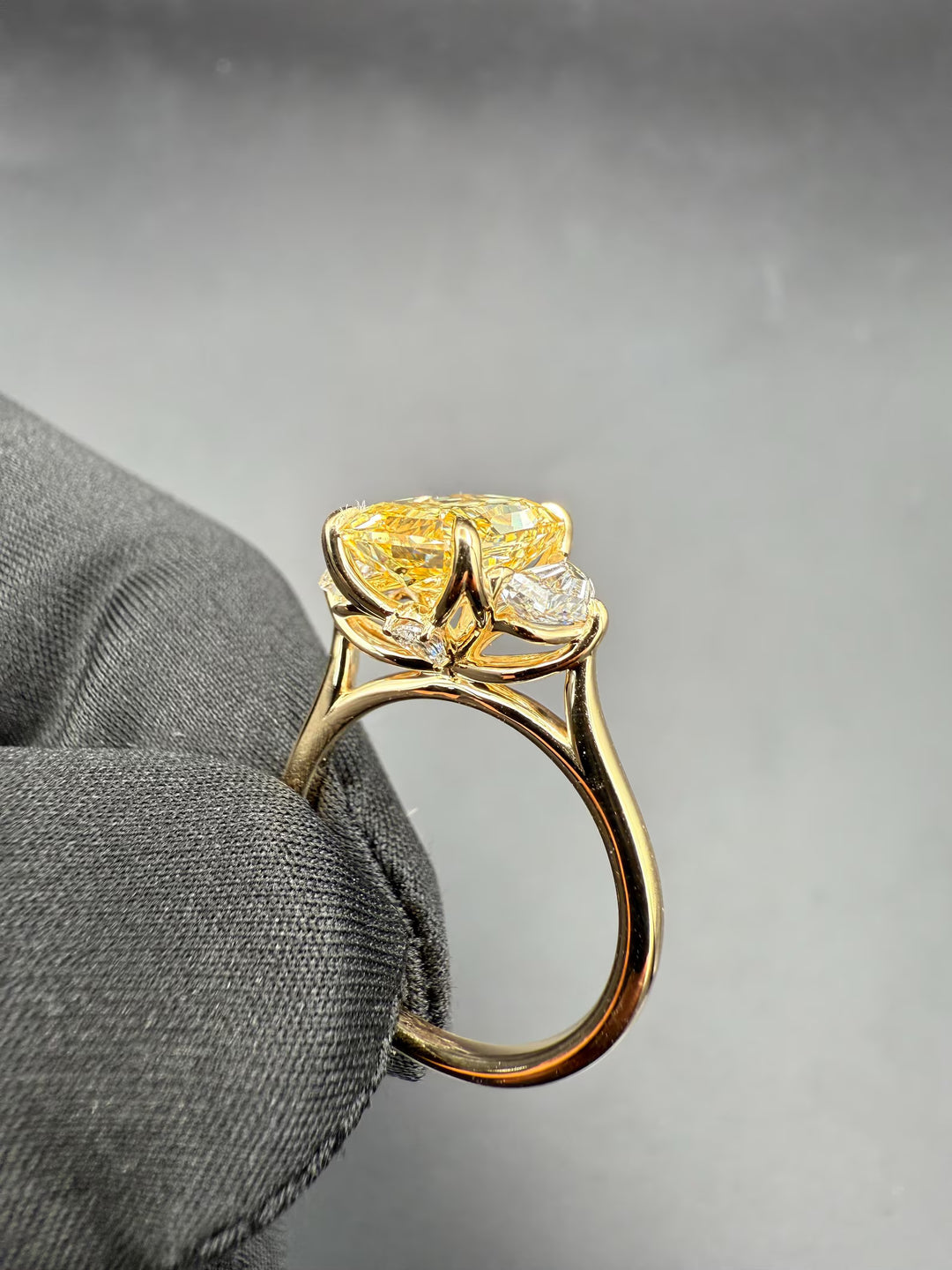 Radiant Cut Diamond Ring GoalsFancy Color Lab Diamond JewelryGold Radiant Trilogy Ring