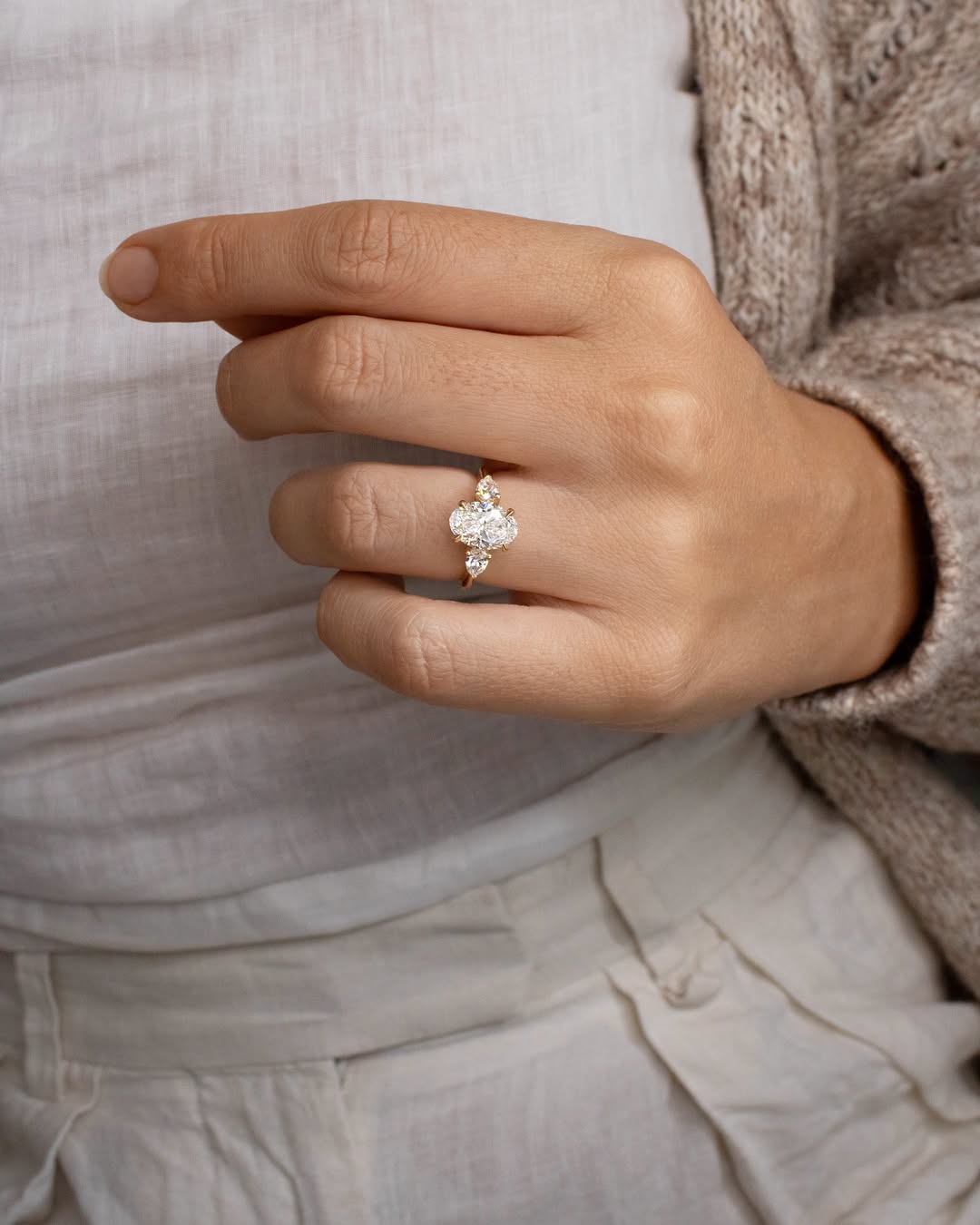 4.0CT Oval  Lab Grown Diamond Three Stone Style Engagement Ring