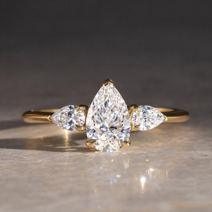 2.20CT Pear  Lab Grown Diamond Three Stone Style Engagement Ring