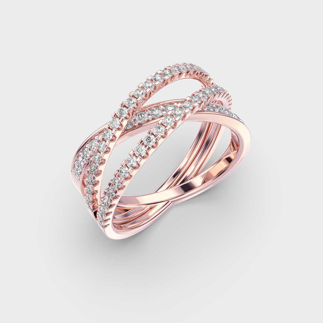 Cross Over CVD Diamond Ring for Women in Gold