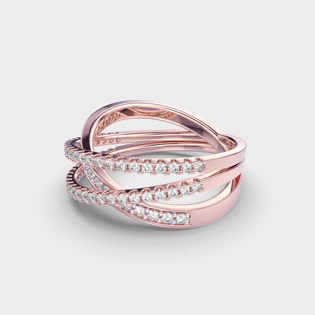 Cross Over CVD Diamond Ring for Women in Gold