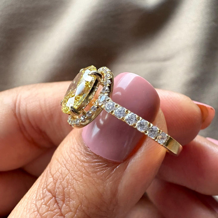 Lab Created Yellow Diamond RingFancy Yellow Oval Cut Diamond2.0 Carat Oval Lab Diamond RingYellow Diamond Hidden Halo Ring2.0CT Yellow Oval Engagement RingOval Shaped Yellow Lab DiamondHalo Setting Yellow Diamond Ring