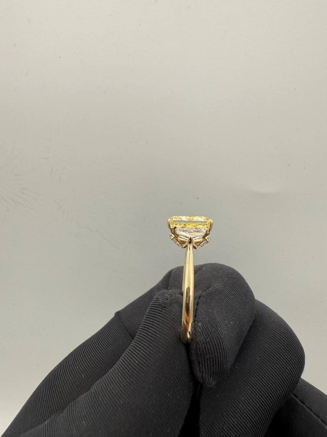 Celebrity Style Yellow Diamond RingRadiant Cut Cathedral Three Stone RingUnique Yellow Radiant Engagement RingsRadiant Cut Diamond Ring Goals