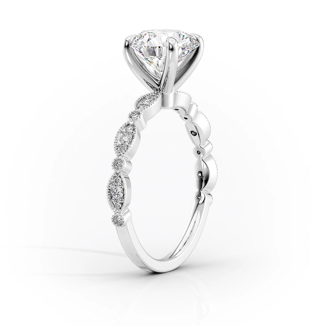 3.0CT Pear Lab Grown E/VS2 Milgrain Pave Diamond Engagement Ring