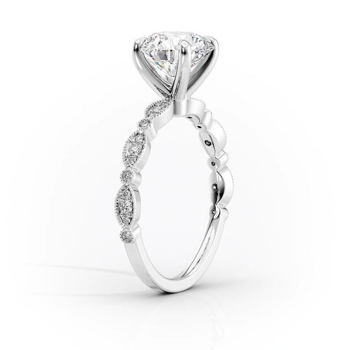 3.0CT Pear Lab Grown E/VS2 Milgrain Pave Diamond Engagement Ring