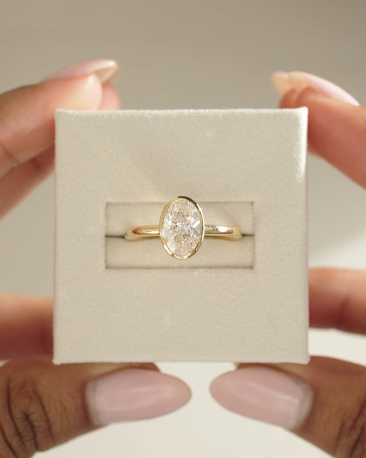 1.0ct-2.0ct Bezel Set Oval Cut Lab Grown Diamond Solitaire Engagement Ring