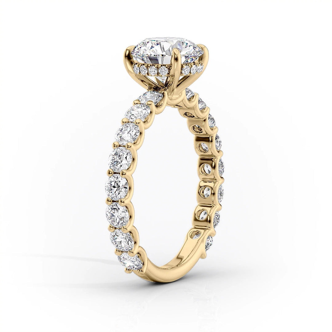 3.0CT Round Lab Grown E/VS1 Diamond Shared Prongs Pave Engagement Ring