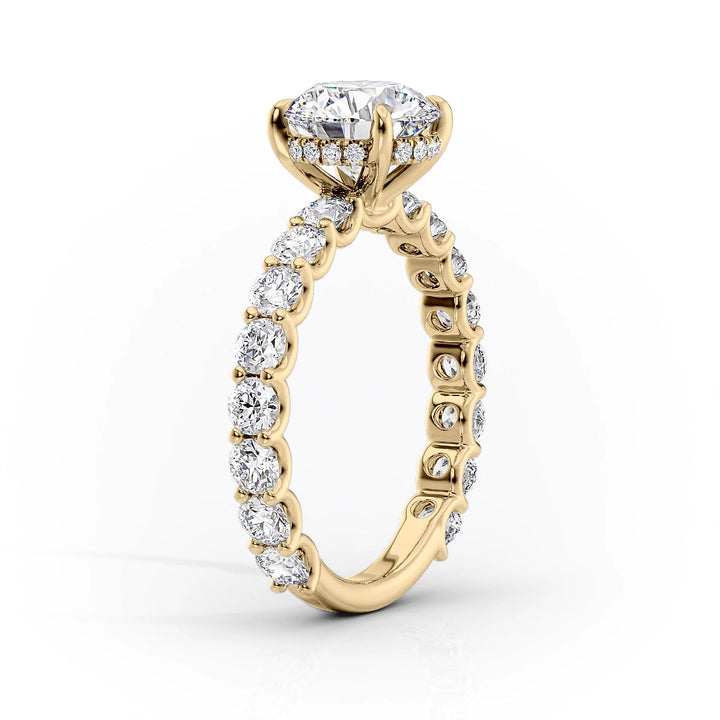 3.0CT Round Lab Grown E/VS1 Diamond Shared Prongs Pave Engagement Ring