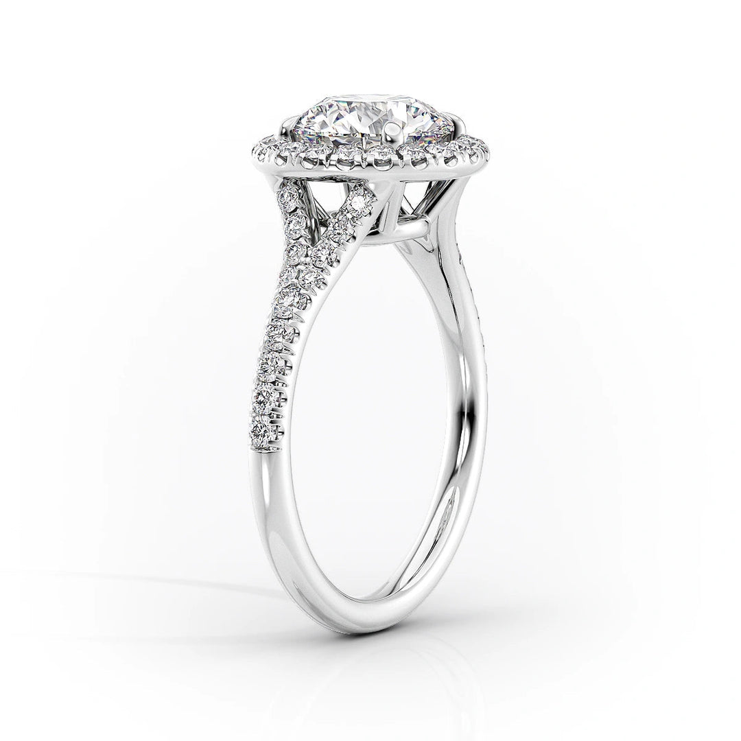 2.0CT Oval Lab Grown F/VVS1 Diamond Halo & Split Shank Pave Engagement Ring