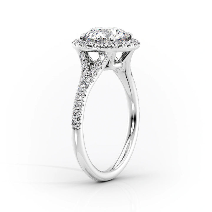 2.0CT Oval Lab Grown F/VVS1 Diamond Halo & Split Shank Pave Engagement Ring