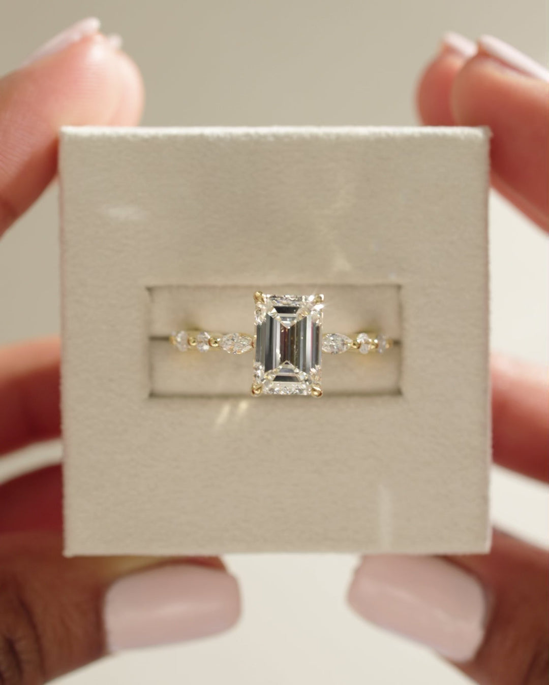 2.0ct-3.0ct Emerald Cut Lab Grown Diamond Pave Engagement Ring
