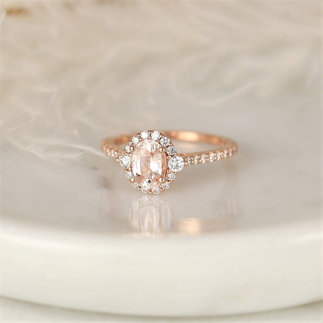 1.50CT Peach Sapphire Oval Lab Grown Halo Diamond Engagement Ring