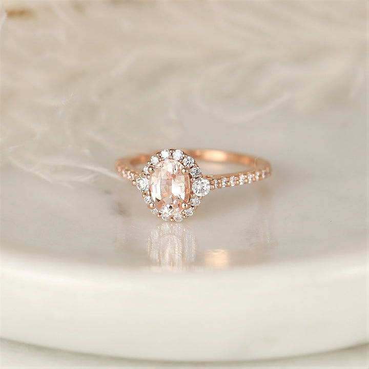 1.50CT Peach Sapphire Oval Lab Grown Halo Diamond Engagement Ring