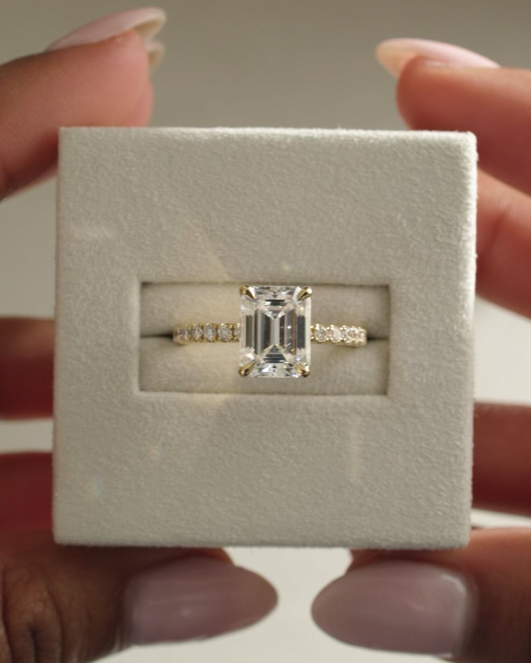 2.0ct-3.0ct Emerald Cut Lab Grown Diamond Hidden Halo Engagement Ring