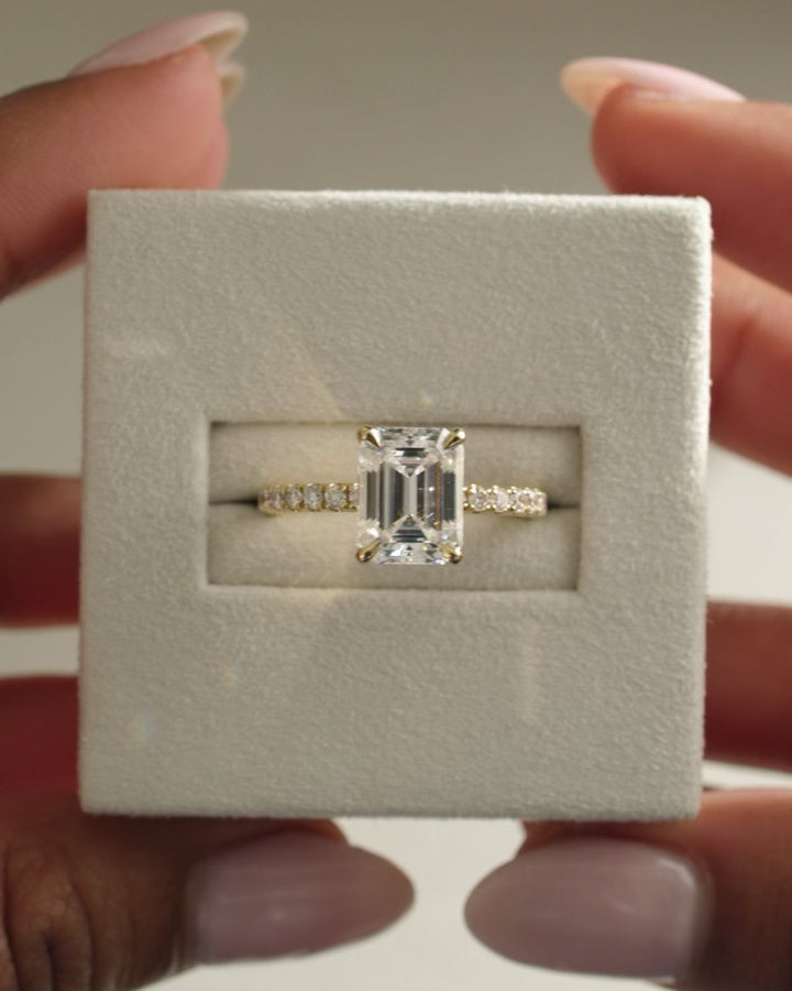 2.0ct-3.0ct Emerald Cut Lab Grown Diamond Hidden Halo Engagement Ring