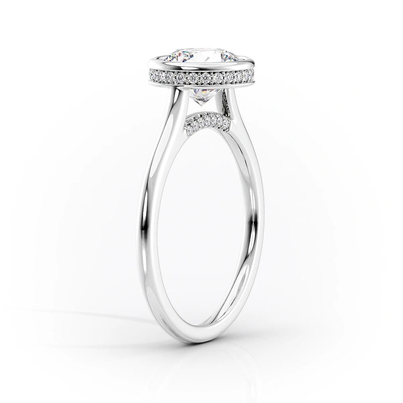 3.0CT Bezel Set Cushion Lab Grown E/VS2 Diamond Hidden Halo Engagement Ring