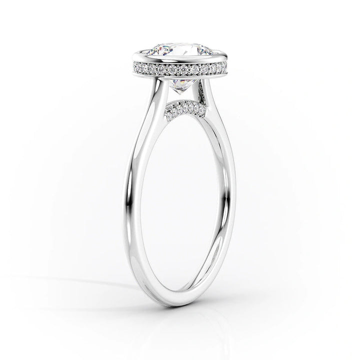 3.0CT Bezel Set Cushion Lab Grown E/VS2 Diamond Hidden Halo Engagement Ring