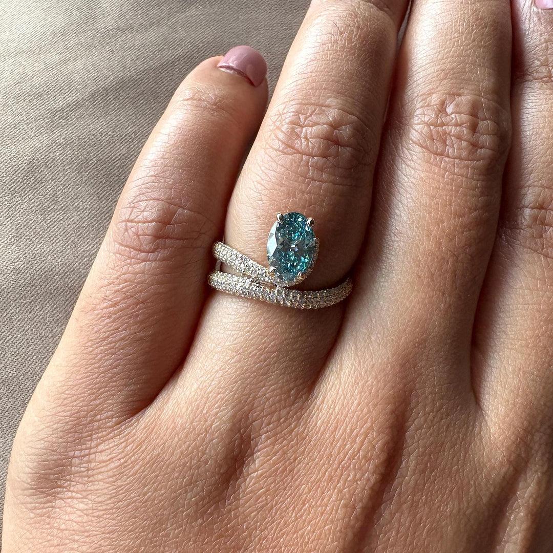 Buy blue lab diamond, IGI certified blue diamond, affordable blue diamond ring, custom oval engagement ring, luxury lab grown bridal, bespoke blue diamond ring, ethical jewelry for her, GIA certified lab blue diamond, sustainable luxury ring.