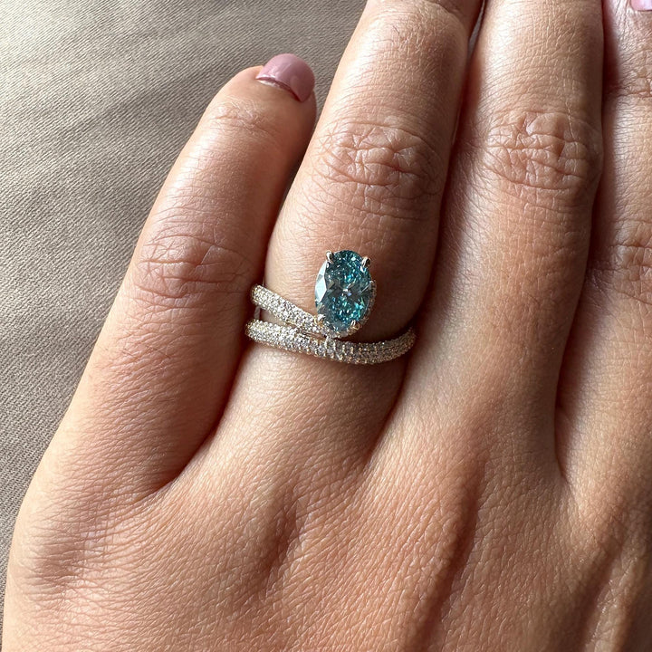 Buy blue lab diamond, IGI certified blue diamond, affordable blue diamond ring, custom oval engagement ring, luxury lab grown bridal, bespoke blue diamond ring, ethical jewelry for her, GIA certified lab blue diamond, sustainable luxury ring.