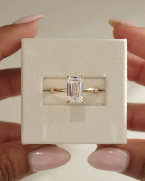 2.50ct-3.50ct Emerald Cut Lab Grown Diamond Hidden Halo Engagement Ring